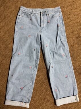 Old Navy Light Blue Boyfriend Jeans with Pink Rose Embroidery